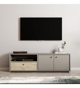TV Sehpası Duo Gri Traverten 136 cm