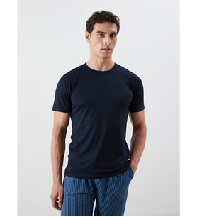 LC WAIKIKI Lacivert Bisiklet Yaka Kısa Kollu Erkek Pijama Üst