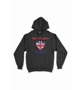 Birmingham İngiltere Bayraklı Kalpli Siyah Sweatshirt Hoodie
