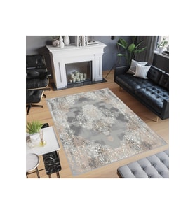 Rovigo Home Dijital Baskı Yıkanabilir Kaymaz Taban Salon Halısı RVG0467 (Gri)