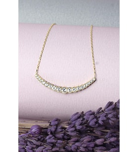 Yuvarlak Kolye Tektaş Model Zirkon Taşlı 925 Ayar Gümüş Zincir Kolye (Gold)