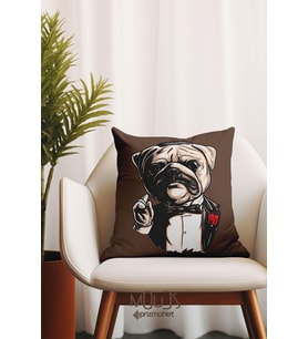 Moud's Çift Tarafı Baskılı Pug Brown Desenli Tekli Kırlent Kılıfı
