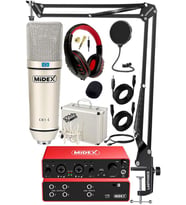 Midex Functional Paket-3 Stüdyo Ekipmanları Mikrofon 4 Çıkış Ses Kartı Full Set