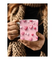 Kalp Baskılı 3D Tasarım Seramik Kupa Mug -  Kupa Bardak (01)