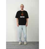 Erkek Baskılı T-Shirt Kısa Kol Bisiklet Yaka Regular Fit Rahat Kalıp Günlük Tişört - Siyah