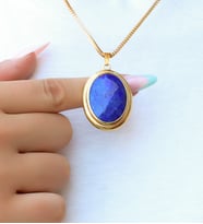 Doğal Taş Lapis Doğaş Taşlı Kadın Oval Kolye euk53lps