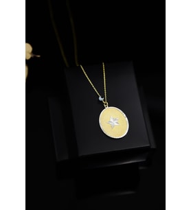 925 Ayar Gümüş Gold Kaplama Gözlü Yıldız Plaka Kolye