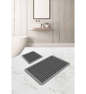 Gri Kazayağı Desen Banyo Halısı Klozet Paspas Seti BS331