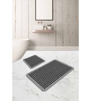 Gri Kazayağı Desen Banyo Halısı Klozet Paspas Seti BS331