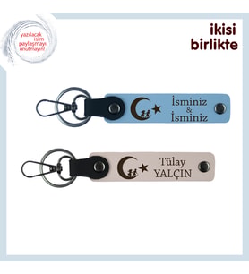 Vatan Temalı Anlamlı Hediye – Çocuk Ve Ayyıldız Kişisel İsimli Anahtarlık Takımı, Gök Mavi-Pudra