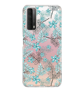 Huawei P Smart 2021 Uyumlu Kapak Floral Su Yeşili Tasarımlı Şeffaf Silikon Kılıf