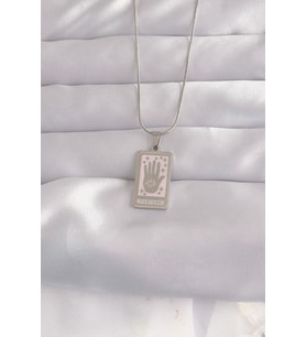 316L Çelik Gümüş Renk Pembe Mineli El Figür Tarot Kolye TJ-BKO9050