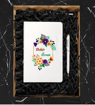Kişiye Özel Beyaz Deri Defter & Metal Tükenmez Kalem Hediye Seti