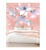 Dreamwall 3D Zambak Çiçeği Desenli Silinebilir Sağlıklı Tekstil Duvar Kağıdı (Çok Renkli)