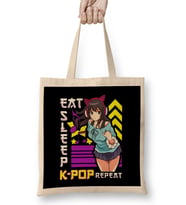 Eat Sleep K Pop Repeat KPop Kawaii Korean Music Bez Çanta Uzun Saplı