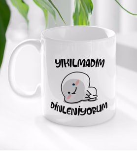 BK Gift Yıkılmadım Dinleniyorum Tasarımlı Beyaz Kupa Bardak-1
