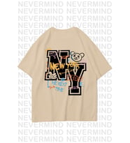 Unisex Kadın Erkek NY-ME Özel Tasarım Sırt Baskılı  Oversize Tshirt (Bej)