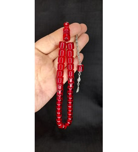 SEVGİLİYE ÖZEL HEDİYE ÇUBUK KEHRİBAR TESBİH KIRMIZI RENK KAPSÜL KESİM H-1442.