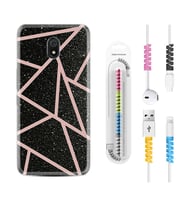 Xiaomi Redmi 8A 8 Pro 9C 9T 10C 11T Pro Kılıf Kablo Koruma Spiral Silikon Pembe Şeritli Mermer 1312
