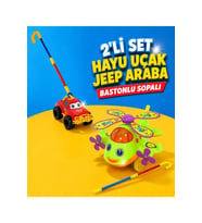 Hayu Uçak Helikopter Jeep Araba Baston Saplı Sopalı Itmeli Oyuncak 2'Li Set