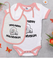 BK Kids Yıkılmadım Dinleniyorum Tasarımlı Pembe Bebek Body Zıbın ve Mama Önlüğü Hediye Seti-1