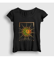 Presmono Kadın Siyah Celestial Sun Moon Güneş Ay T-Shirt 396159tt