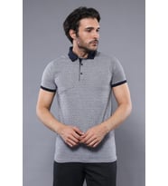Desenli Gri Polo Yaka T-shirt  Wessi