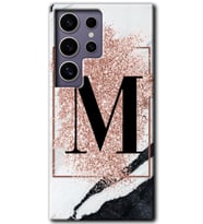 Galaxy S24 Ultra Kılıf HD Desen Baskılı Kılıf - Pembe Mermer Desenli M Harfi