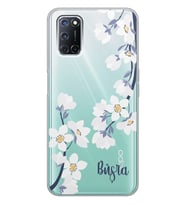 Oppo Art White Flowers Tasarımlı Şeffaf Telefon Kılıfı