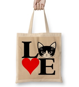 I Love Kedi Seni Seviyorum Kedi Cats Bez Çanta Uzun Saplı