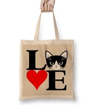 I Love Kedi Seni Seviyorum Kedi Cats Bez Çanta Uzun Saplı