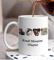 Kişiye Özel 4 Fotoğraflı Love Tasarımlı Kolaj Ve Kendi Mesajını Oluştur Beyaz Kupaa