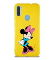Samsung Galaxy A11 Soft Premier Kapak Minnie Mouse-F Tasarımlı Silikon Kılıf - Sarı (Şeffaf)