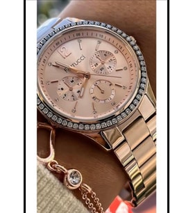Ferrucci Rosegold Şık Taşlı Çelik Kadın Kol Saat+Bileklik