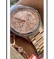 Ferrucci Rosegold Şık Taşlı Çelik Kadın Kol Saat+Bileklik