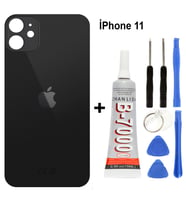 Apple İphone 11 Uyumlu Arka Cam Kapak Batarya Pil Kapağı Siyah + Tamir Seti + Yapıştırıcı B7000 15ml