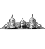 Zamak İkili Fincan ve Şekerlik Takımı (Gümüş)