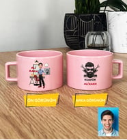 Kişiye Özel Karikatürlü Kuaför Hediye Pastel Fincan Erkek Kuaföre Berbere Hediye (Pembe)