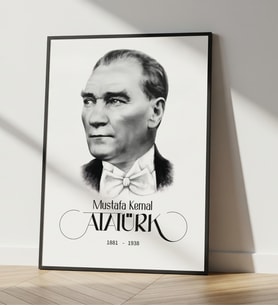 Atatürk Portresi- Siyah Ahşap Çerçeveli Tablo -Mustafa Kemal Atatürk Çerçeveli Poster-Dijital Baskı (Karışık)