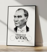 Atatürk Portresi- Siyah Ahşap Çerçeveli Tablo -Mustafa Kemal Atatürk Çerçeveli Poster-Dijital Baskı (Karışık)
