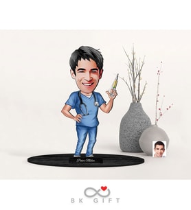 BK Gift Kişiye Özel Erkek Doktor Karikatürlü Ahşap Biblo-3