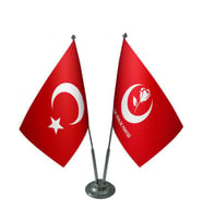 Masa Üstü Büyük Birlik Partisi Bayrağı Türk Bayrağı İkili Krom Direk Masa Bayrak Seti