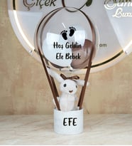 Kahverengi Beyaz Konsept Yenidoğan Peluş Tavşanlı Bebek Hediyesi