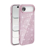 Apple iPhone 17 Air Kılıf M-safe Şarj Özellikli Parlak Simli Shinig Okso Kapak (Pembe)