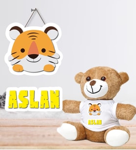 Kişiye Özel Bebek Kapı Süsü ve Peluş Ayıcık Seti – Baby Shower / Hastane Odası