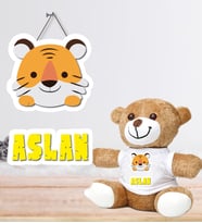 Kişiye Özel Bebek Kapı Süsü ve Peluş Ayıcık Seti – Baby Shower / Hastane Odası