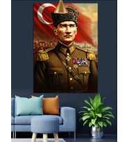 Askeri Üniformalı Mustafa Kemal Atatürk Dekoratif Kanvas - Mdf Ahşap Tablo