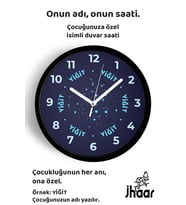 İsme Özel Soyut Yıldızlı Çocuk Odası Duvar Saati Orta Boy 30 cm Siyah Camlı Sessiz