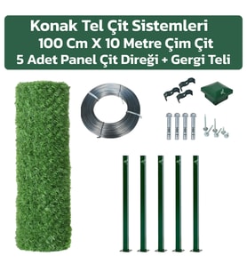 KONAK TEL ÇİT SİSTEMLERİ 100 CM X 10 M ÇİM ÇİT + 5 ADET 100 CM DİREK + GERGİ TELİ VE AKSESUARLAR DAHİL AVANTAJ PAKET