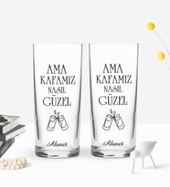 BK Gift Kişiye Özel Renkli Baskılı Ama Kafamız Nasıl Güzel Tasarımlı İkili Rakı Bardağı Seti-1 (Beyaz)